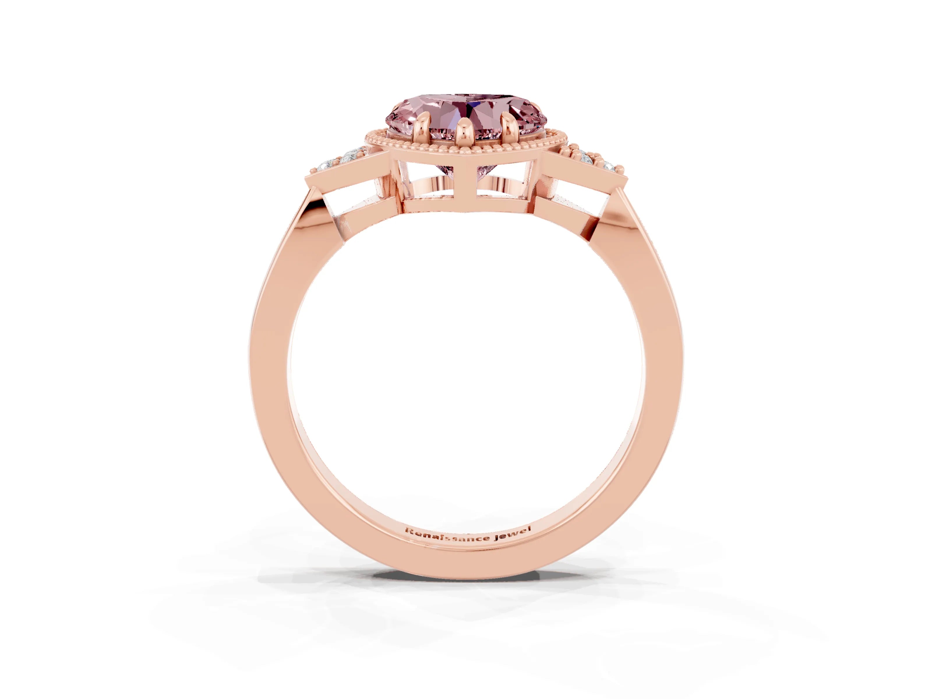 Rose gold Heart Cut Morganite Halo Ring with Tapered Band and Four-Prong Setting_3