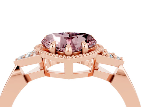 Rose gold Heart Cut Morganite Halo Ring with Tapered Band and Four-Prong Setting_4