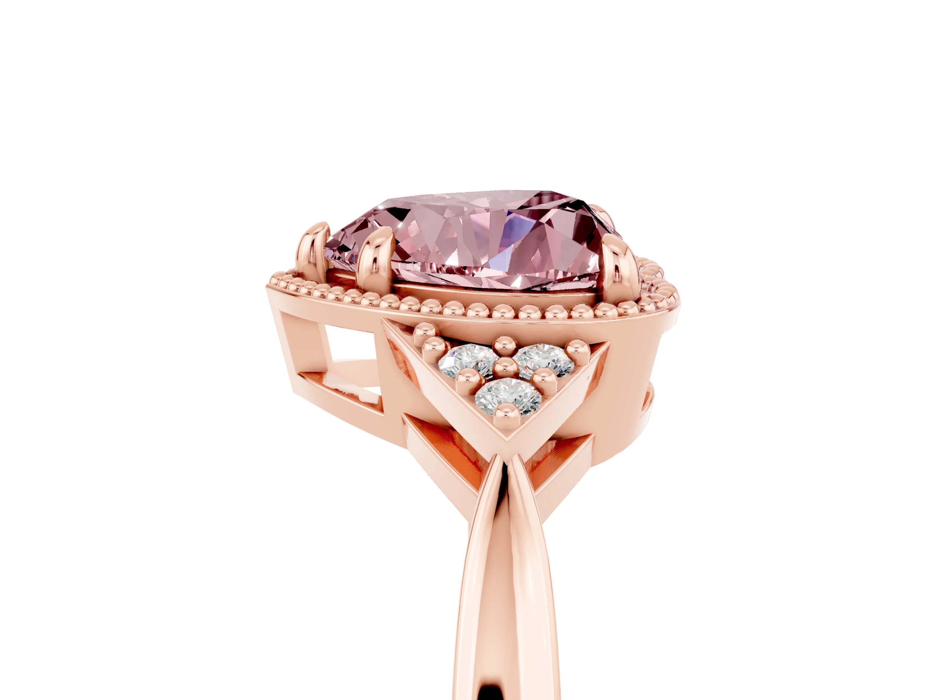 Rose gold Heart Cut Morganite Halo Ring with Tapered Band and Four-Prong Setting_5