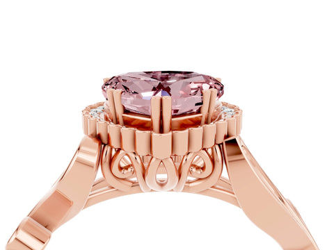 Rose gold Heart Cut Morganite Halo Ring with Vintage Split Shank and Four-Prong Setting_4