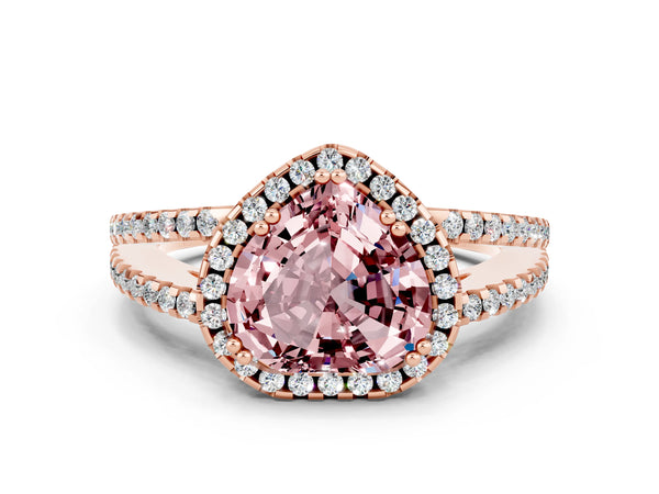 Rose gold Heart Cut Morganite Halo Split Shank Engagement Ring