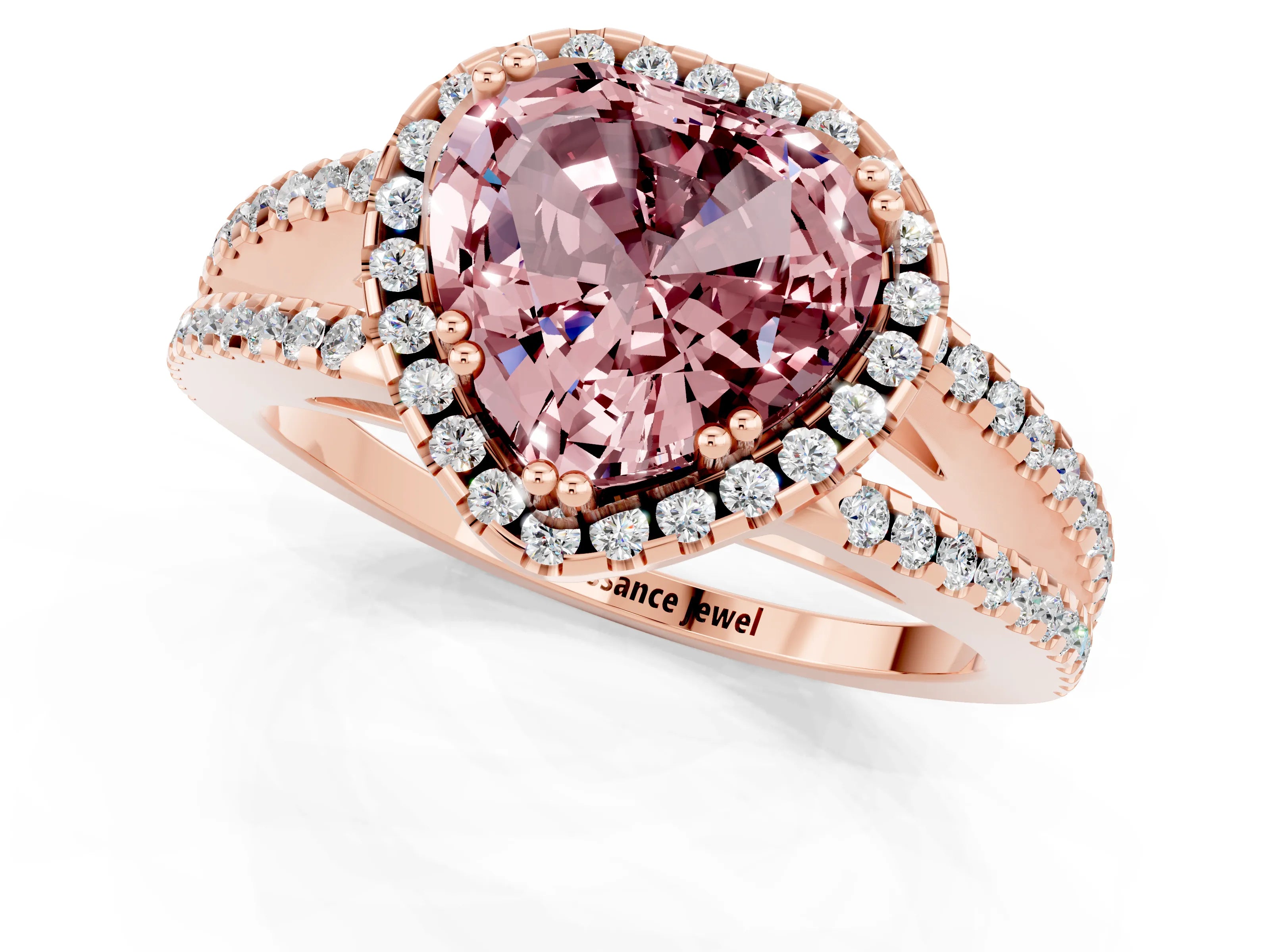 Rose gold Heart Cut Morganite Halo Split Shank Engagement Ring_13