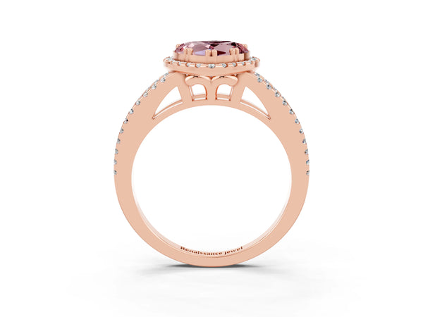 Rose gold Heart Cut Morganite Halo Split Shank Engagement Ring