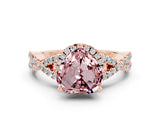 Rose gold Heart Cut Morganite Halo Twist Band Solitaire Prong Setting Ring
