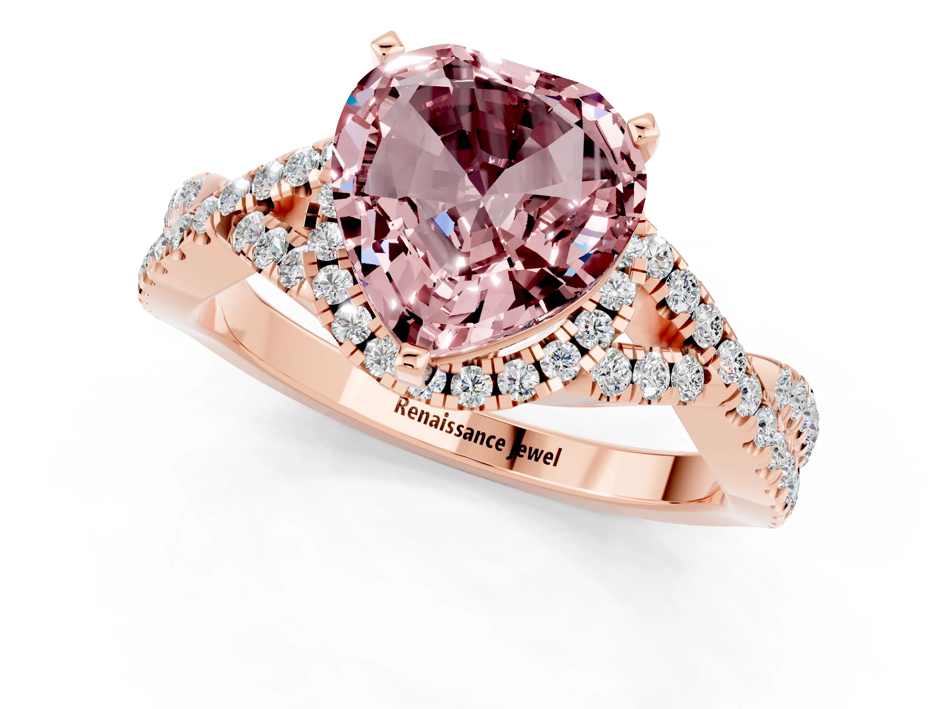 Rose gold Heart Cut Morganite Halo Twist Band Solitaire Prong Setting Ring_1