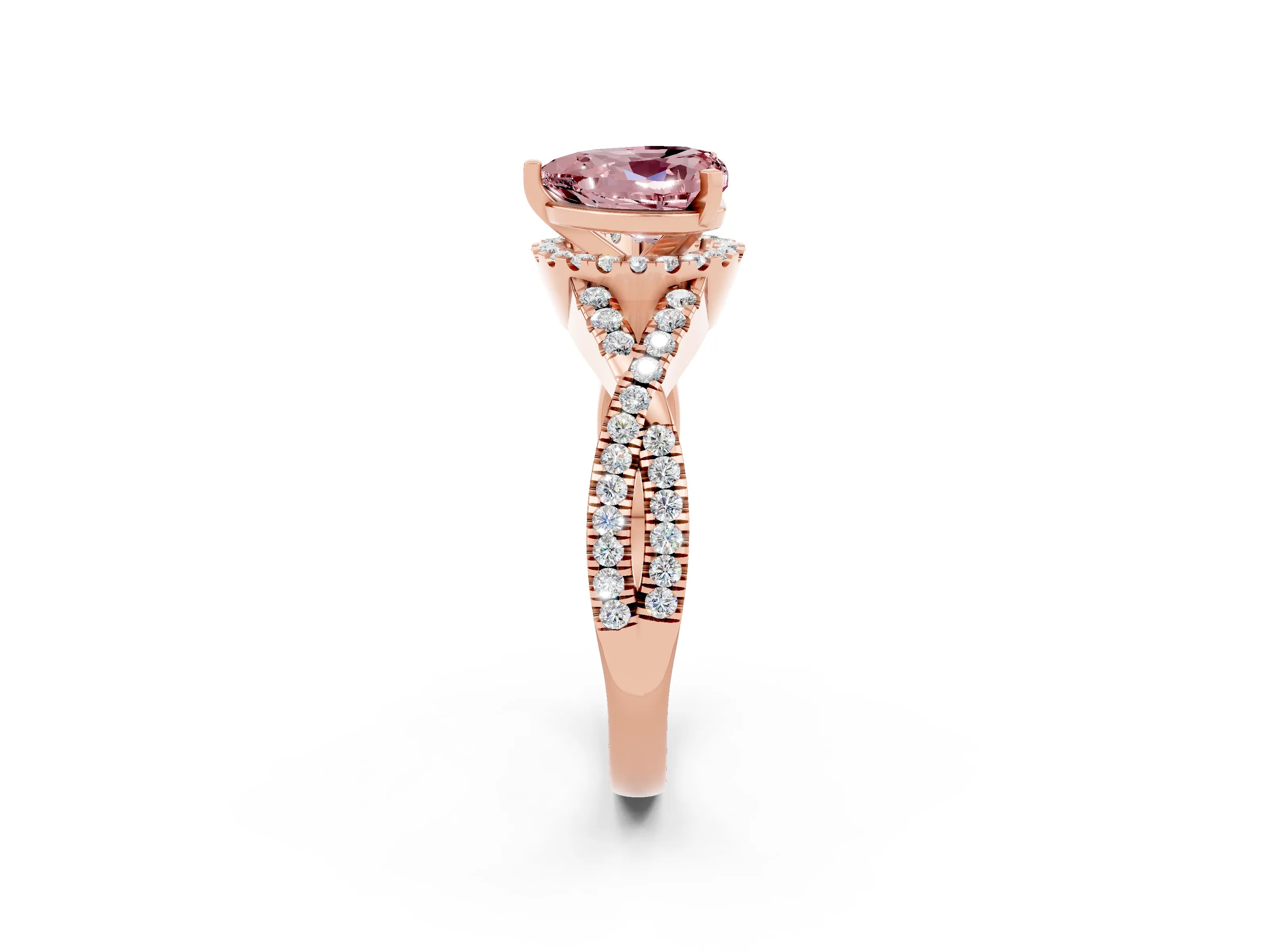 Rose gold Heart Cut Morganite Halo Twist Band Solitaire Prong Setting Ring_2