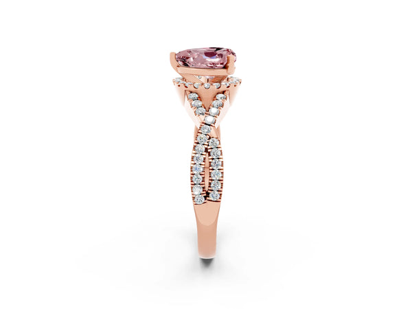 Rose gold Heart Cut Morganite  Halo Twist Band Solitaire Prong Setting Ring