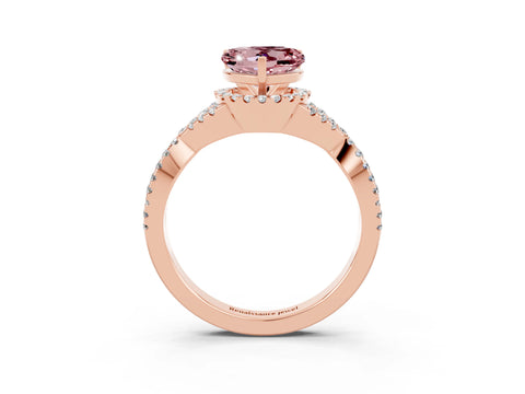 Rose gold Heart Cut Morganite Halo Twist Band Solitaire Prong Setting Ring_3