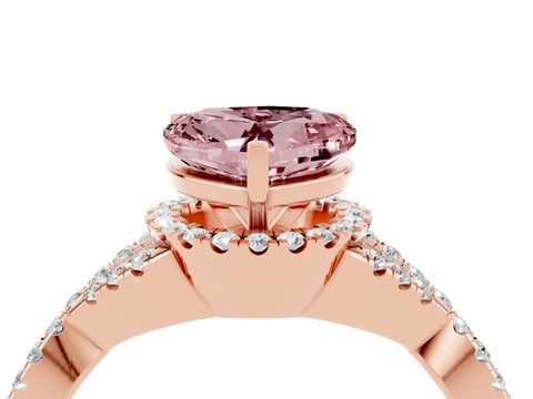 Rose gold Heart Cut Morganite Halo Twist Band Solitaire Prong Setting Ring_4