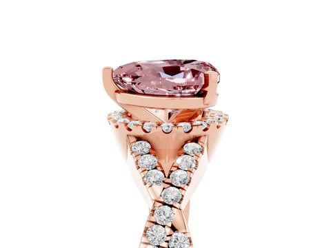 Rose gold Heart Cut Morganite Halo Twist Band Solitaire Prong Setting Ring_5