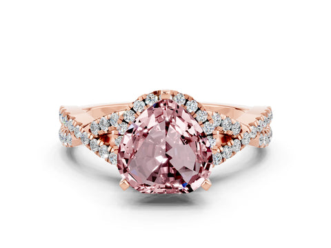 Rose gold Heart Cut Morganite Halo Twist Band Solitaire Prong Setting Ring
