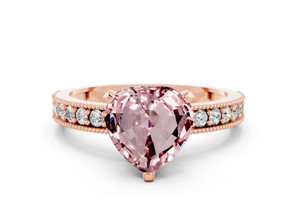 Rose gold Heart Cut Morganite Milgrain Pavé Engagement Ring with Four-Prong Setting