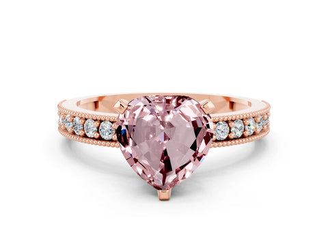 Rose gold Heart Cut Morganite Milgrain Pavé Engagement Ring with Four-Prong Setting_12