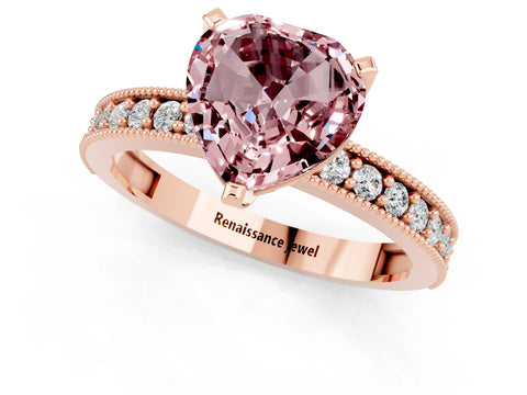 Rose gold Heart Cut Morganite Milgrain Pavé Engagement Ring with Four-Prong Setting_13