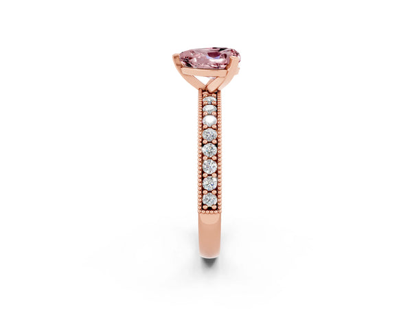 Rose gold Heart Cut Morganite Milgrain Pavé Engagement Ring with Four-Prong Setting