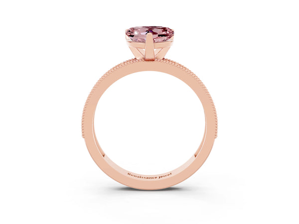 Rose gold Heart Cut Morganite Milgrain Pavé Engagement Ring with Four-Prong Setting