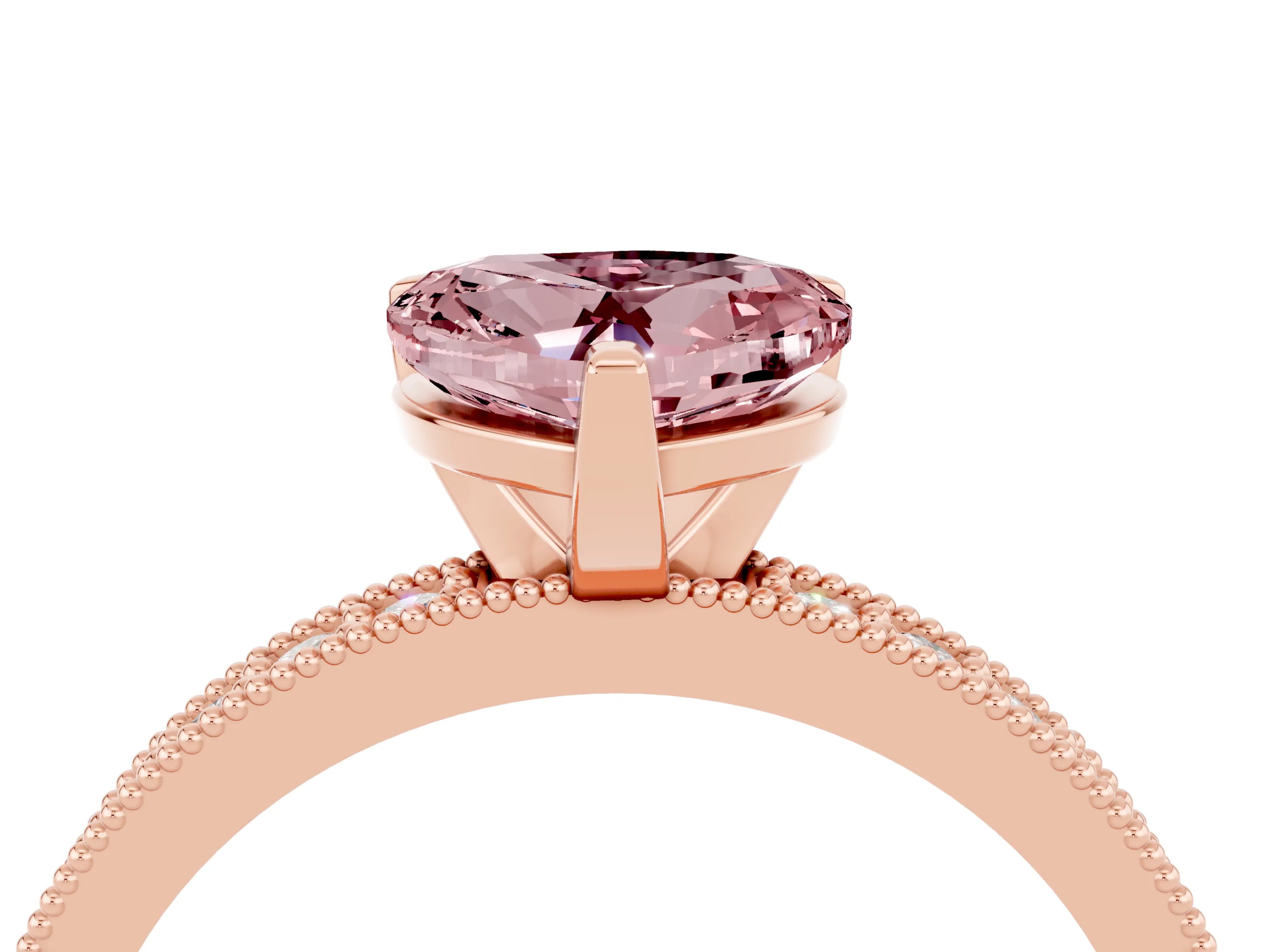 Rose gold Heart Cut Morganite Milgrain Pavé Engagement Ring with Four-Prong Setting_16