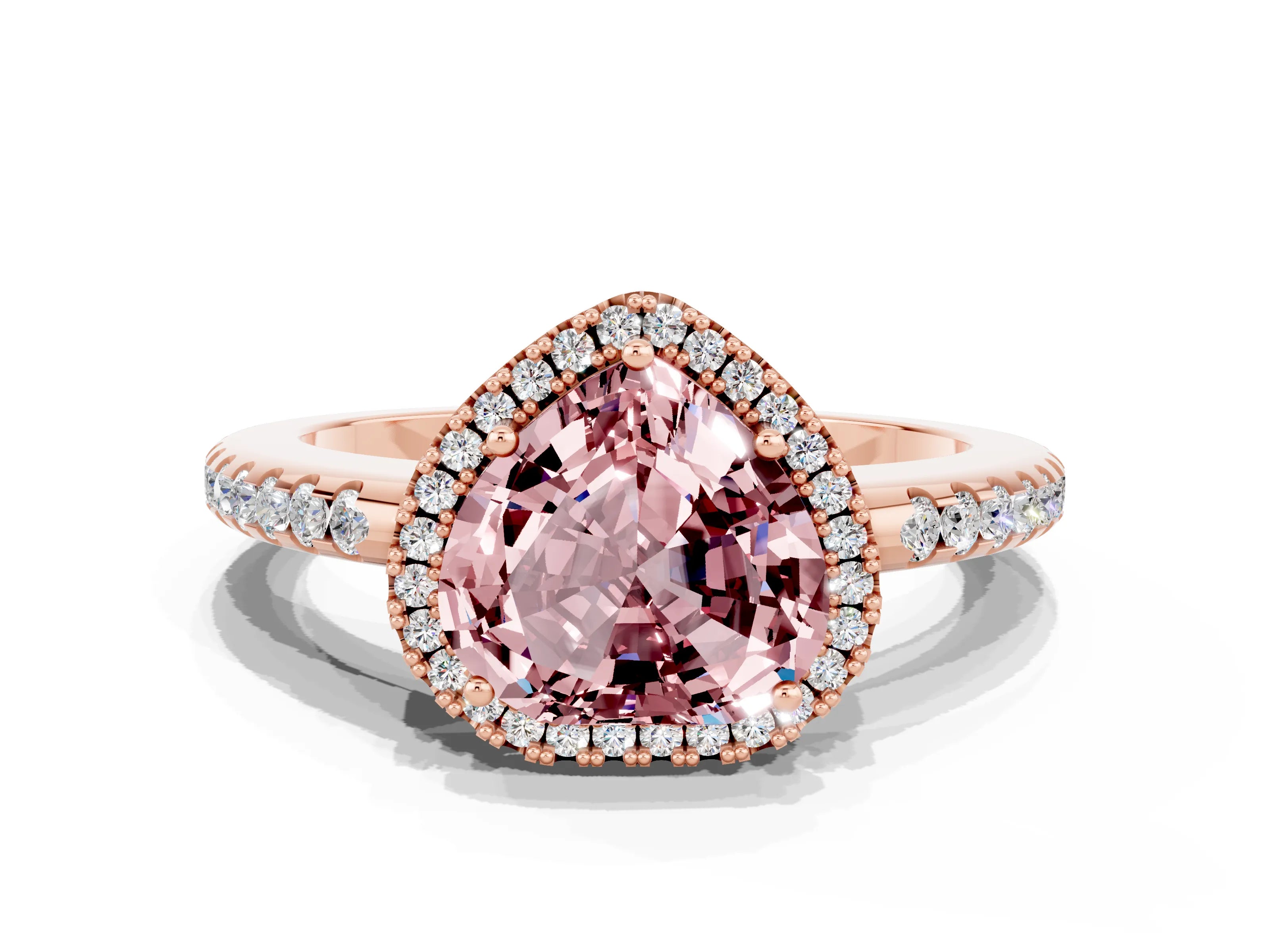 Rose gold Heart Cut Morganite Pavé Halo Ring with Four-Prong Setting_12