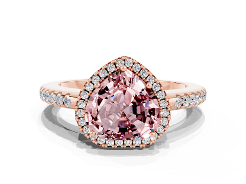 Rose gold Heart Cut Morganite Pavé Halo Ring with Four-Prong Setting_12