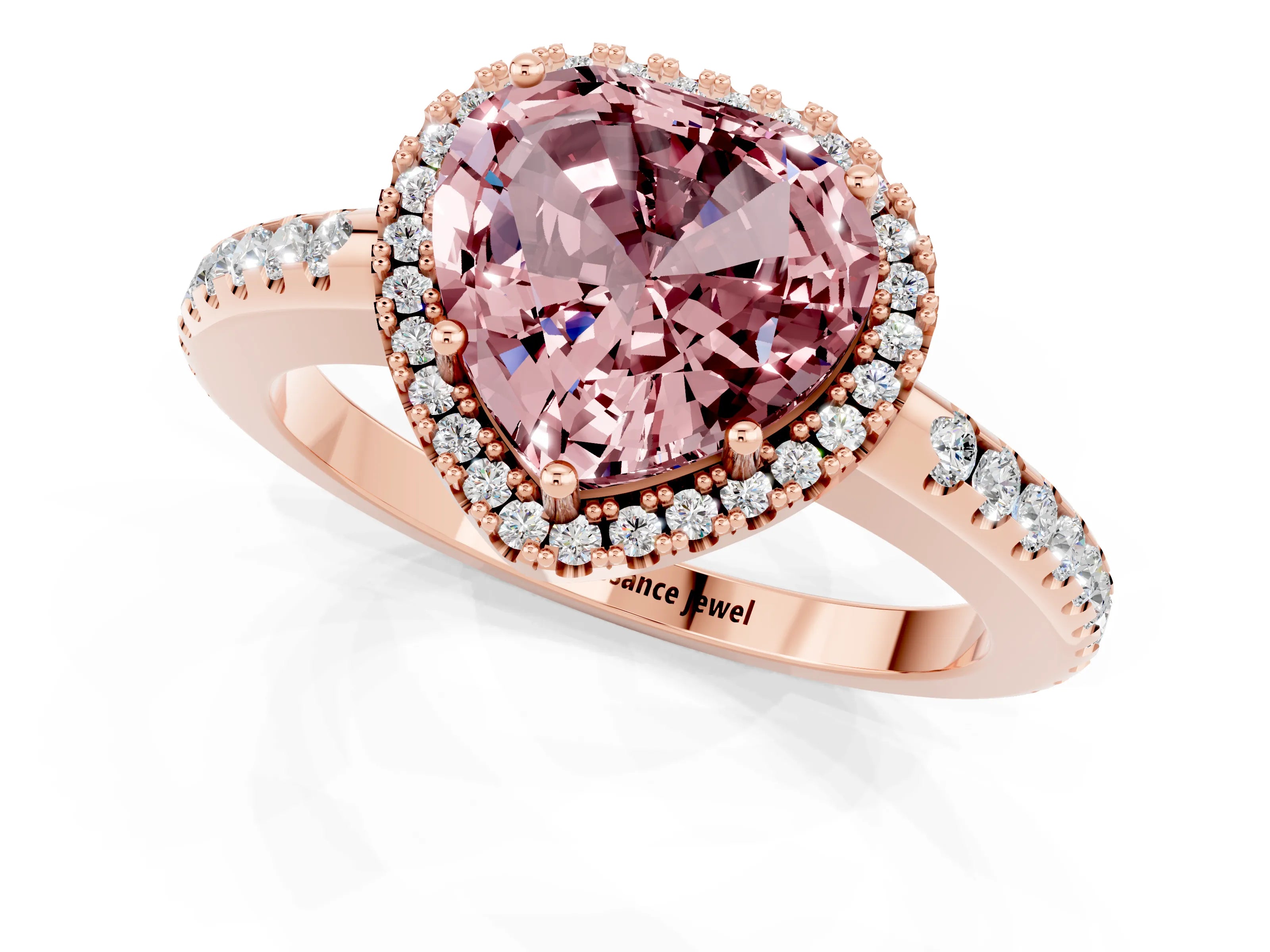 Rose gold Heart Cut Morganite Pavé Halo Ring with Four-Prong Setting_13
