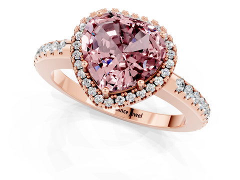 Rose gold Heart Cut Morganite Pavé Halo Ring with Four-Prong Setting_13