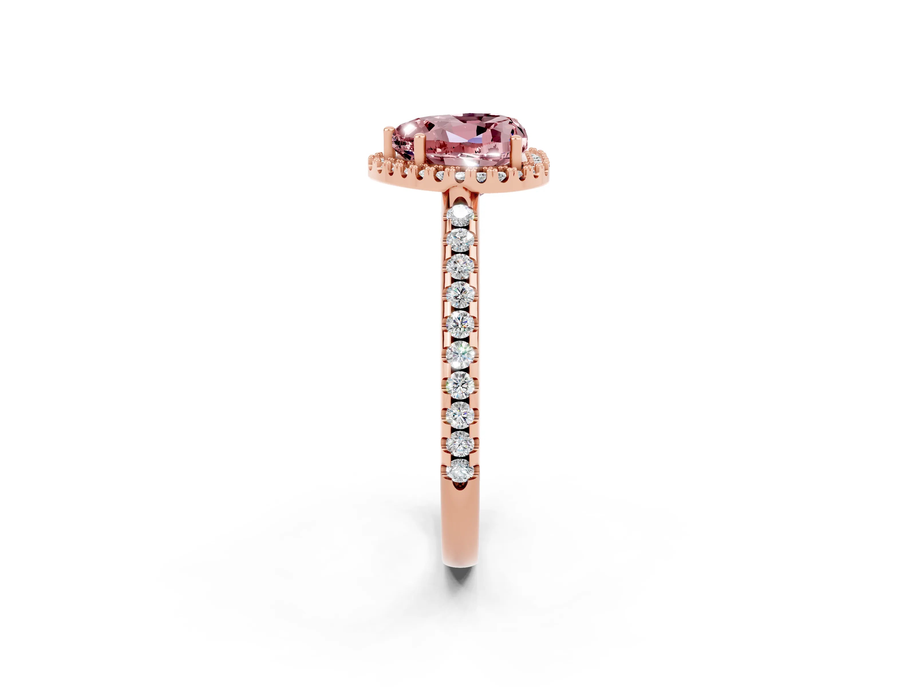 Rose gold Heart Cut Morganite Pavé Halo Ring with Four-Prong Setting_14