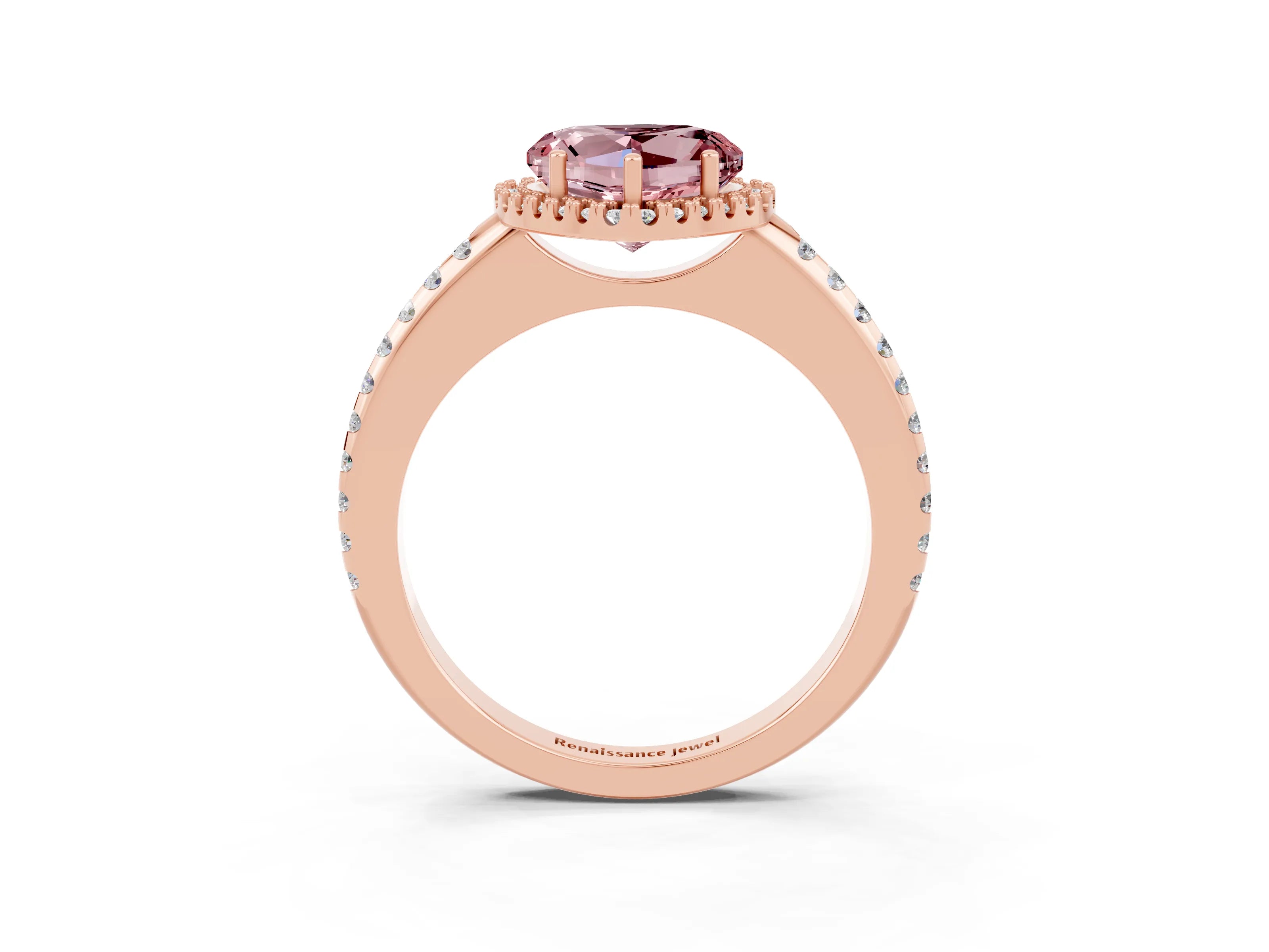 Rose gold Heart Cut Morganite Pavé Halo Ring with Four-Prong Setting_15