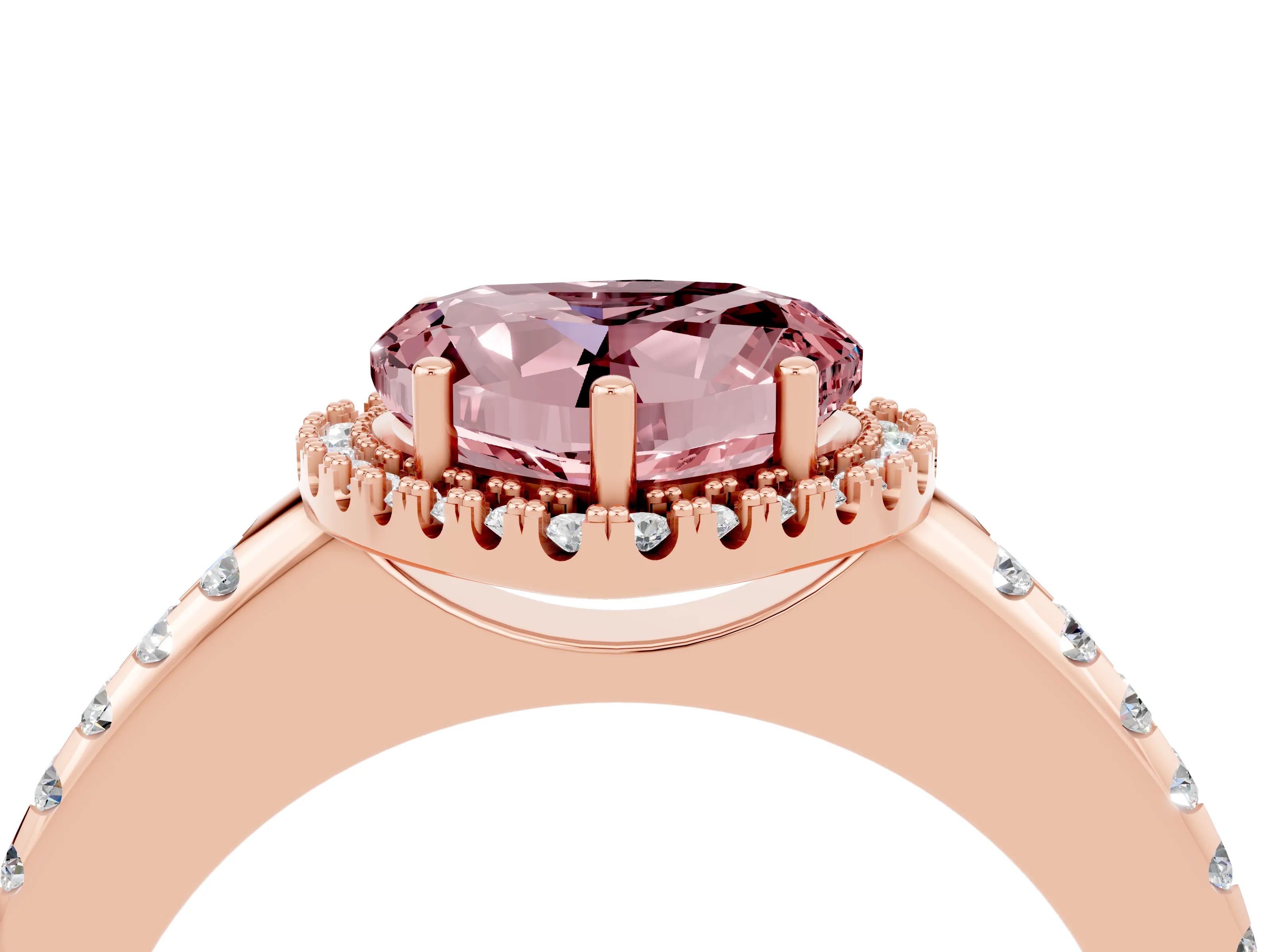 Rose gold Heart Cut Morganite Pavé Halo Ring with Four-Prong Setting_16