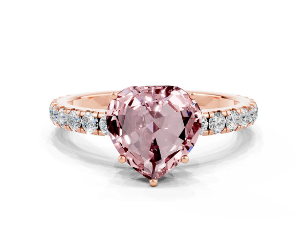 Rose gold Heart Cut Morganite Pavé Solitaire Engagement Ring with Four-Prong Setting