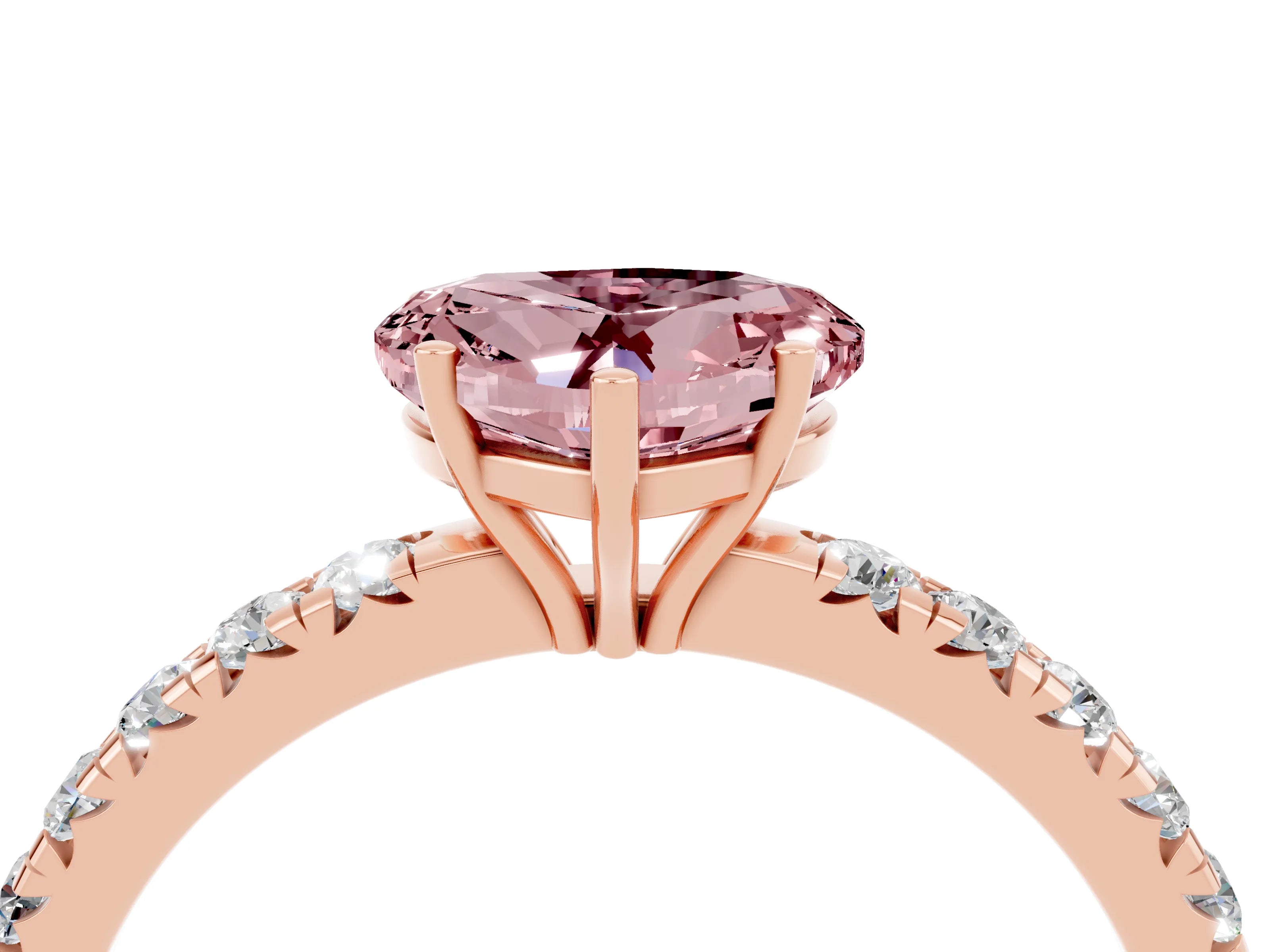 Rose gold Heart Cut Morganite Pavé Solitaire Engagement Ring with Four-Prong Setting_16