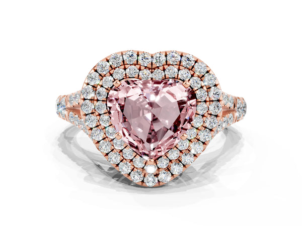 Rose gold Heart Cut Morganite Pavé Split Shank Double Halo Engagement Ring