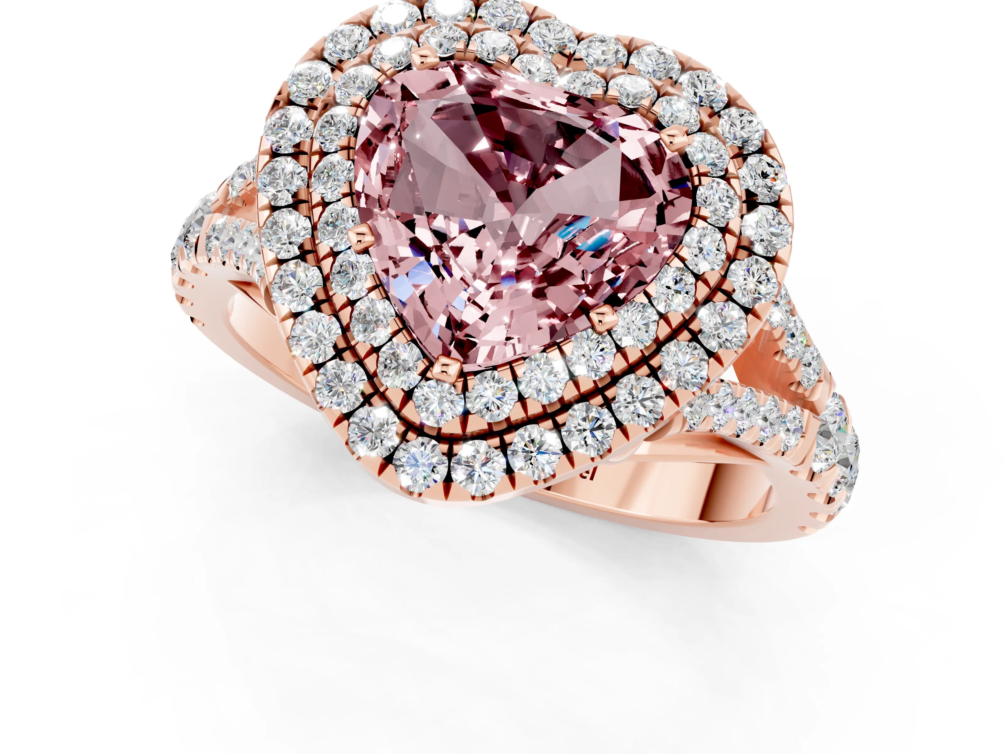 Rose gold Heart Cut Morganite Pavé Split Shank Double Halo Engagement Ring_1