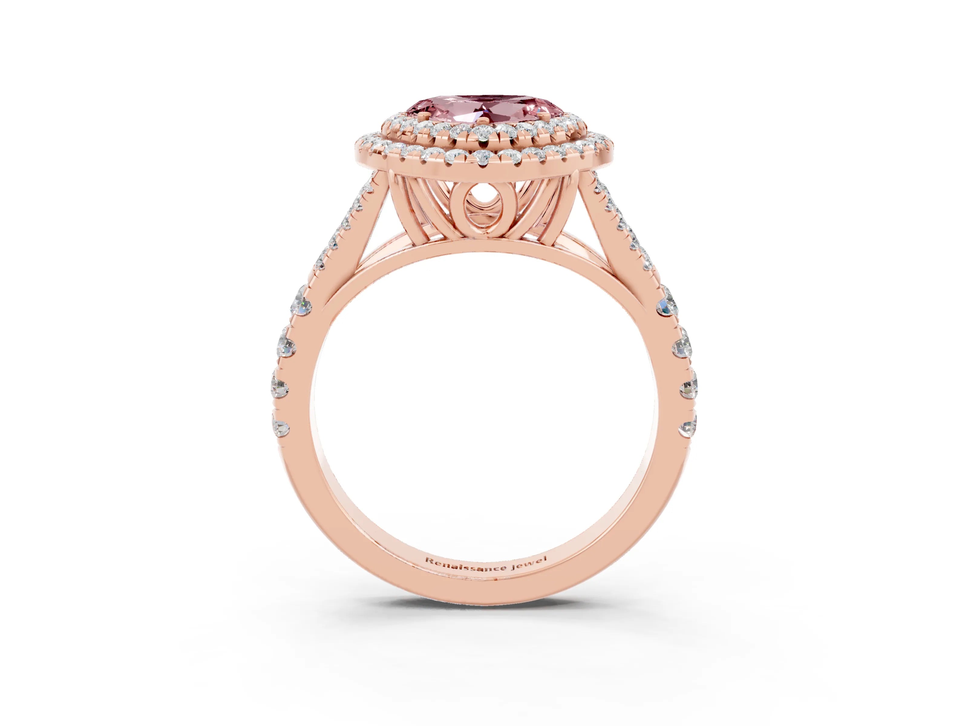 Rose gold Heart Cut Morganite Pavé Split Shank Double Halo Engagement Ring_3