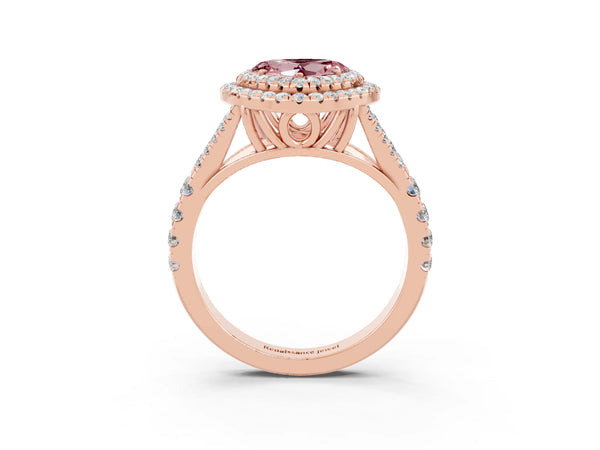 Rose gold Heart Cut Morganite Pavé Split Shank Double Halo Engagement Ring