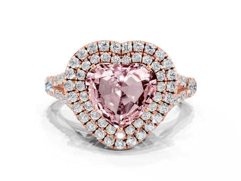 Rose gold Heart Cut Morganite Pavé Split Shank Double Halo Engagement Ring