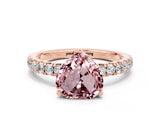 Rose gold Heart Cut Morganite Pave Band Solitaire Ring with Four-Prong Setting_24