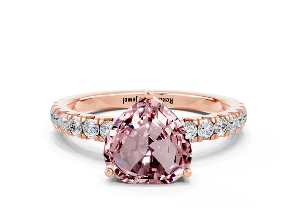 Rose gold Heart Cut Morganite Pave Band Solitaire Ring with Round  and Prong Setting