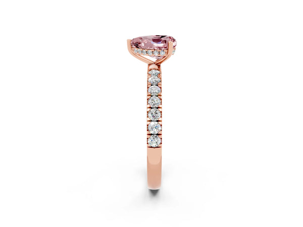 Rose gold Heart Cut Morganite Pave Band Solitaire Ring with Round  and Prong Setting
