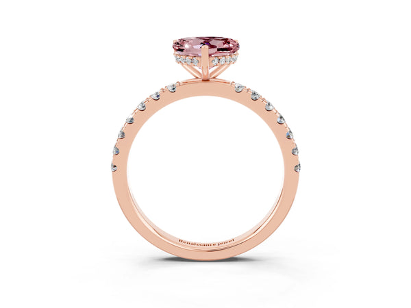 Rose gold Heart Cut Morganite Pave Band Solitaire Ring with Round  and Prong Setting