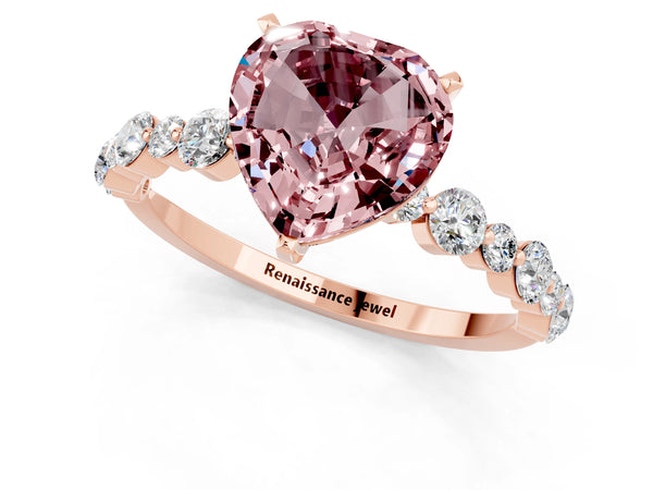 Rose gold Heart Cut Morganite Prong Set Engagement Ring with Pavé Band