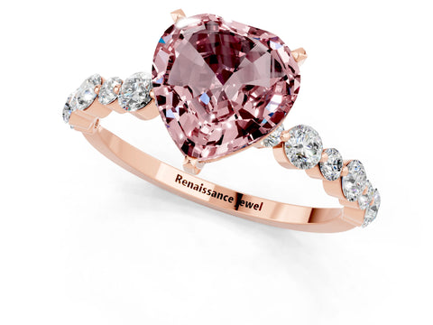 Rose gold Heart Cut Morganite Prong Set Engagement Ring with Pavé Band_1