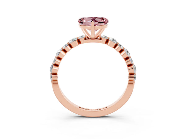 Rose gold Heart Cut Morganite Prong Set Engagement Ring with Pavé Band
