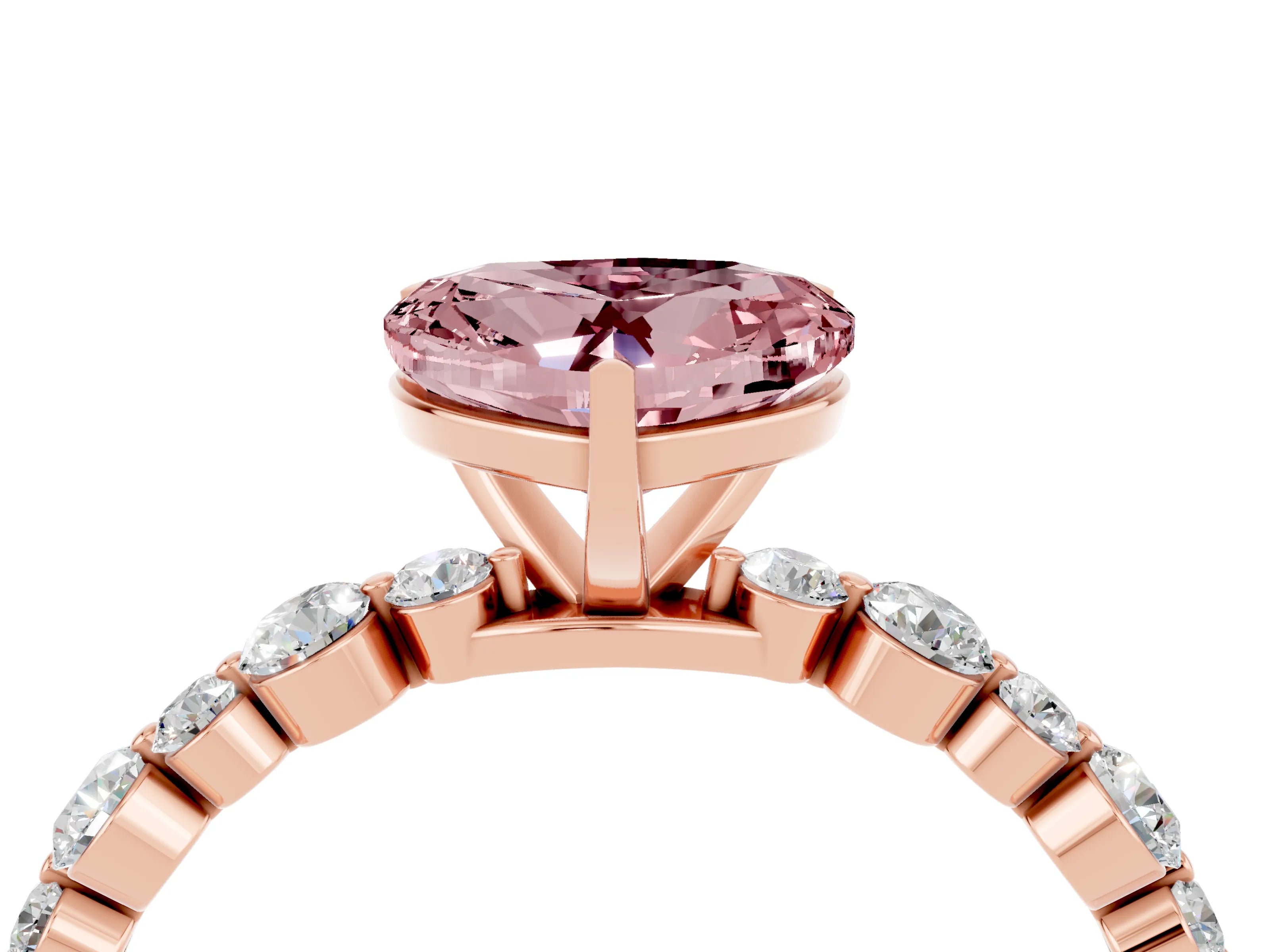 Rose gold Heart Cut Morganite Prong Set Engagement Ring with Pavé Band_4