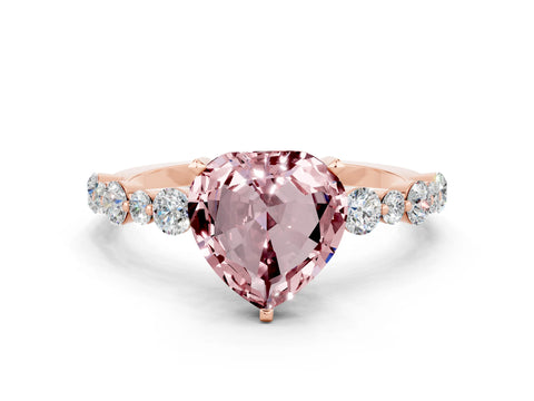 Rose gold Heart Cut Morganite Prong Set Engagement Ring with Pavé Band