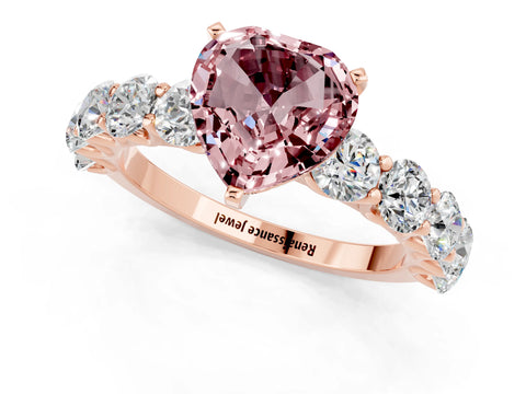 Rose gold Heart Cut Morganite Prong Setting with Side Stones on a Pave Band_1