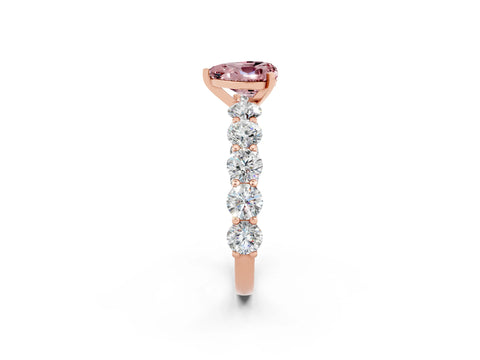 Rose gold Heart Cut Morganite Prong Setting with Side Stones on a Pave Band_2