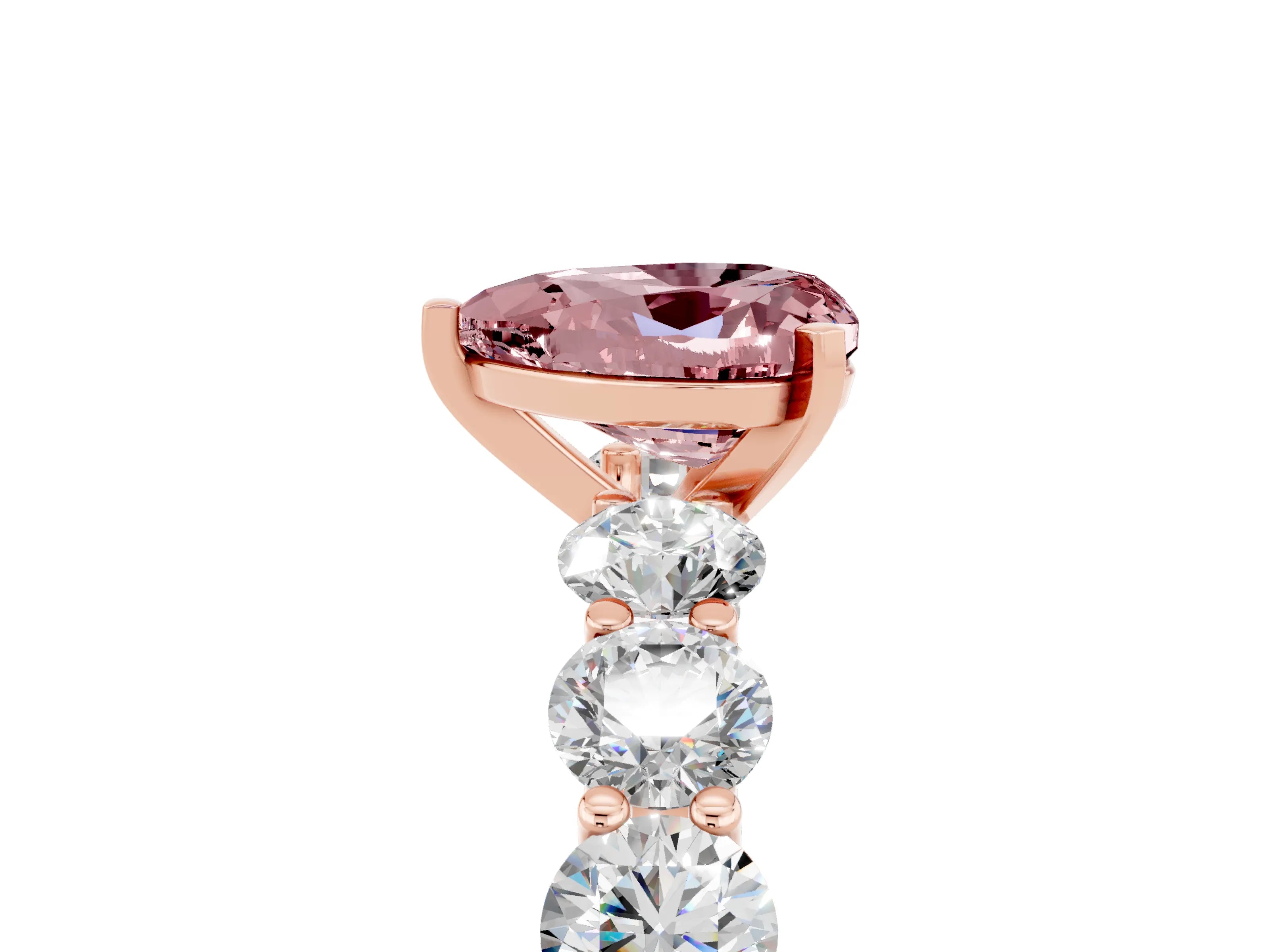 Rose gold Heart Cut Morganite Prong Setting with Side Stones on a Pave Band_5