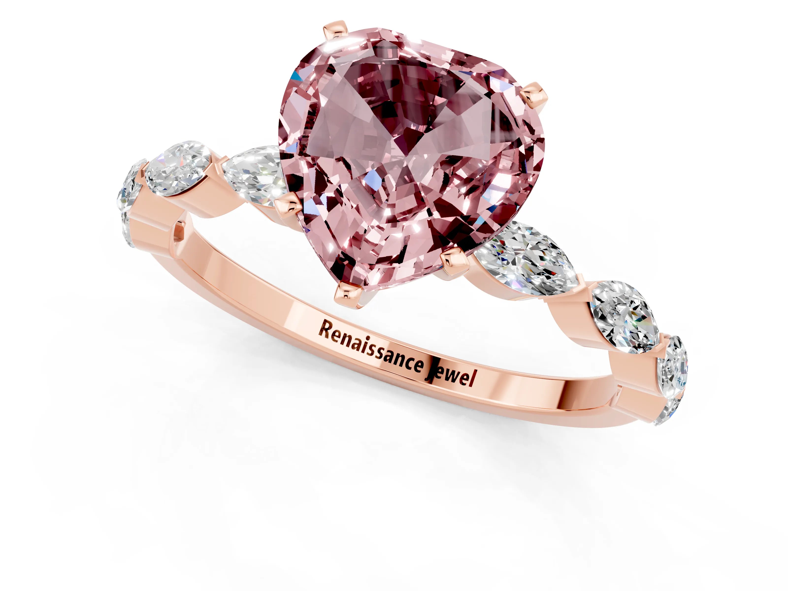 Rose gold Heart Cut Morganite Ring with Marquise Side Stones and Prong Setting_1