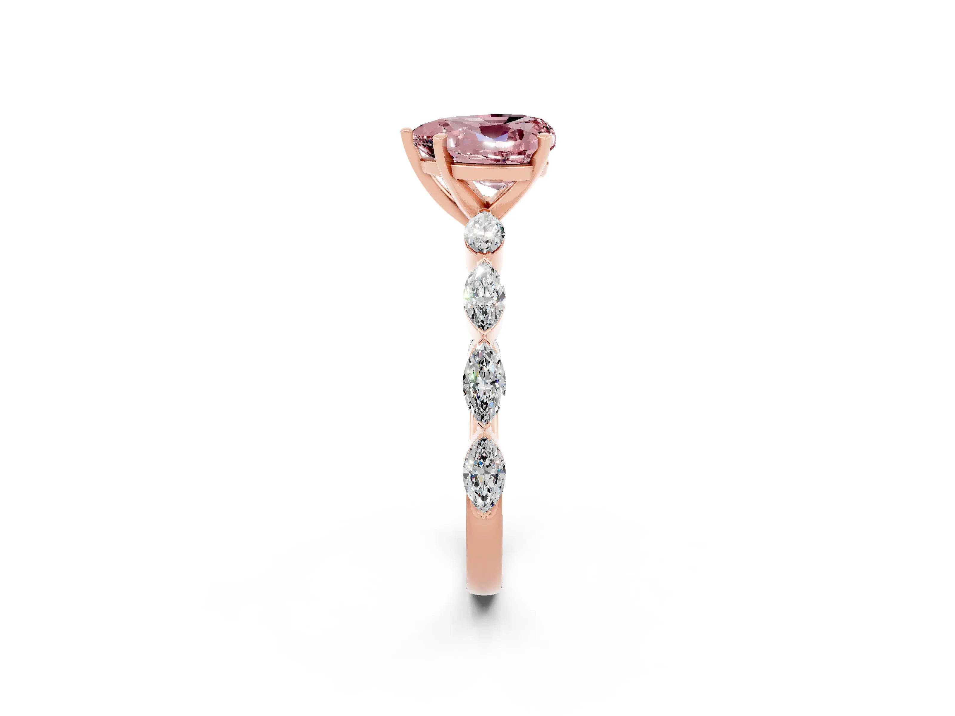 Rose gold Heart Cut Morganite Ring with Marquise Side Stones and Prong Setting_2