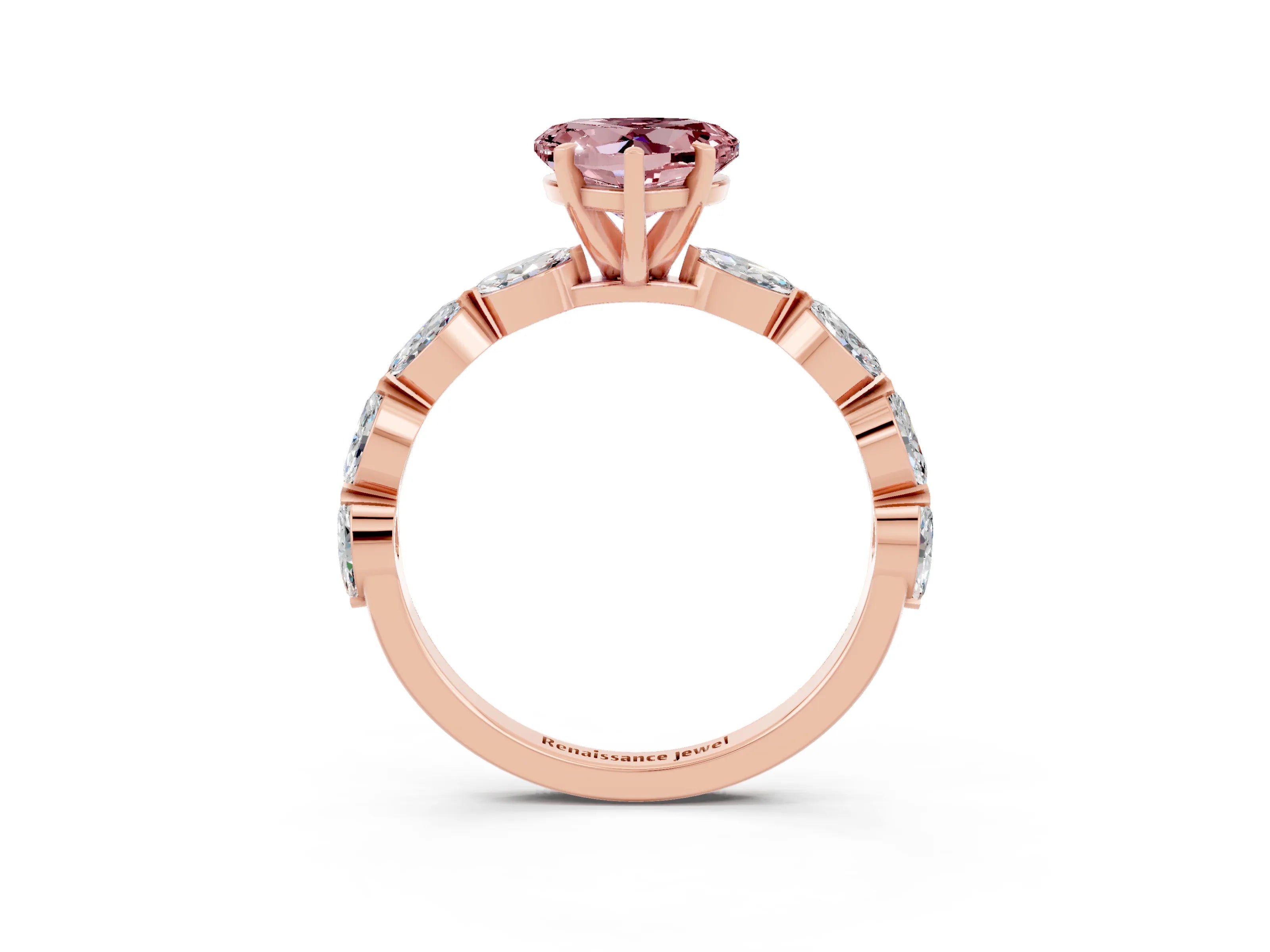 Rose gold Heart Cut Morganite Ring with Marquise Side Stones and Prong Setting_3